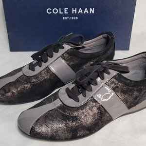 Cole Haan Grand OS Bria Black Metallic Leather & Gray Sneaker - Women's 8.5B